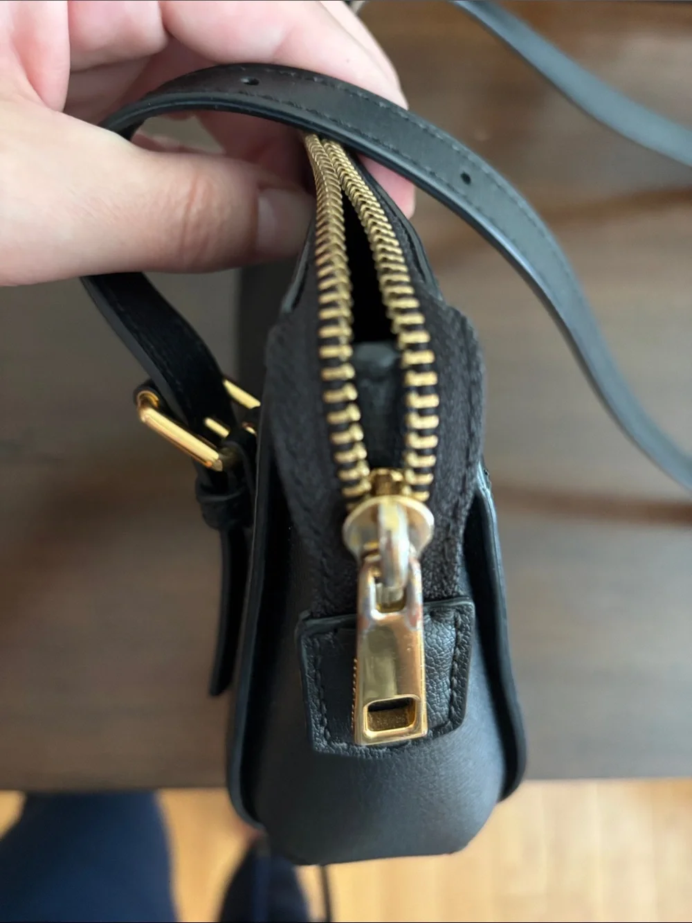 Marc Jacobs Black Leather Crossbody with Gold Hardware